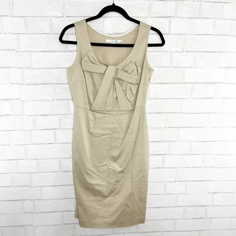 Boden Beige Sheath Dress with Abstract Bow Women’s Size US 2 Petite